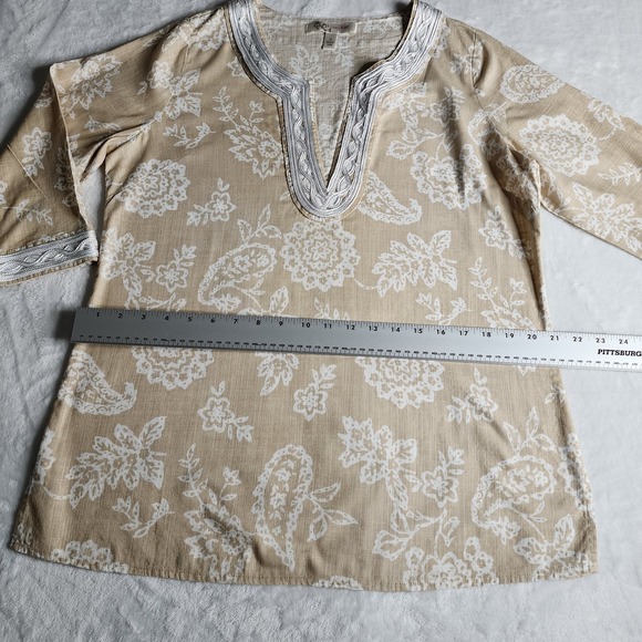 Womens Krazy Kat Lace V Neck Boho Floral Tunic Tan M White Cotton - Picture 14 of 16